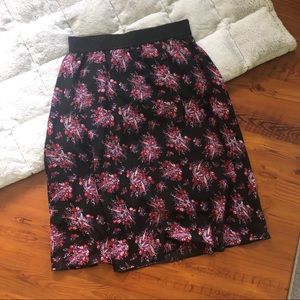 LuLaRoe Lola Black & Pink Floral Skirt Size L